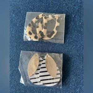NWOT - 2 Pair of Faux Leather and Faux Fur Teardrop Earrings